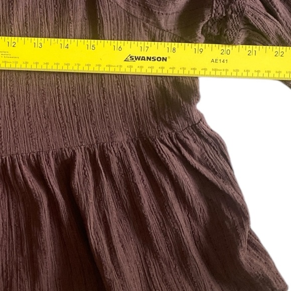 Versona Brown Peasant Blouse L Long Sleeve Boho Square Neck Fall‎ Layering Top - Picture 8 of 10